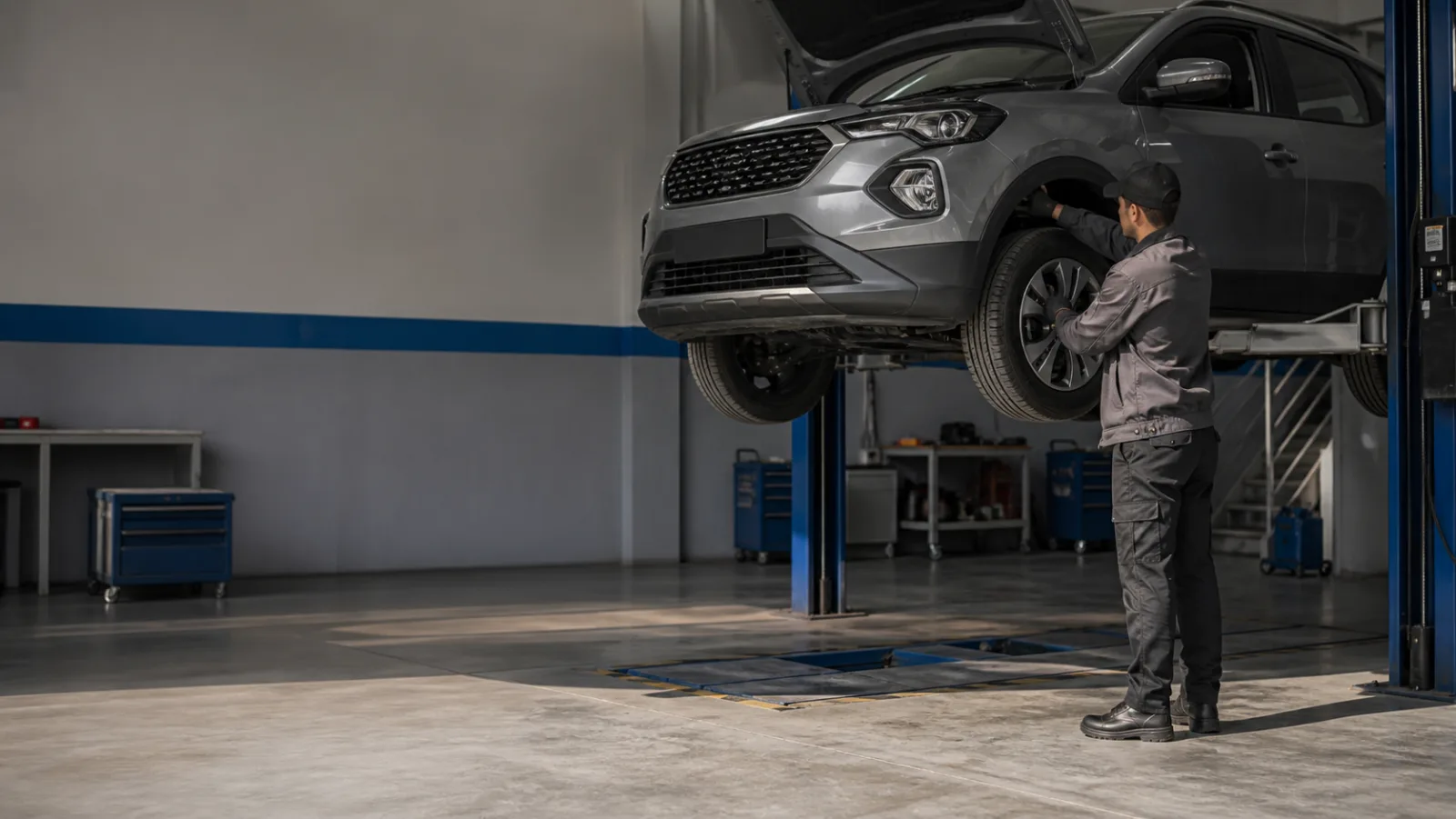 Inspection d’un véhicule générique dans un atelier automobile indépendant.
